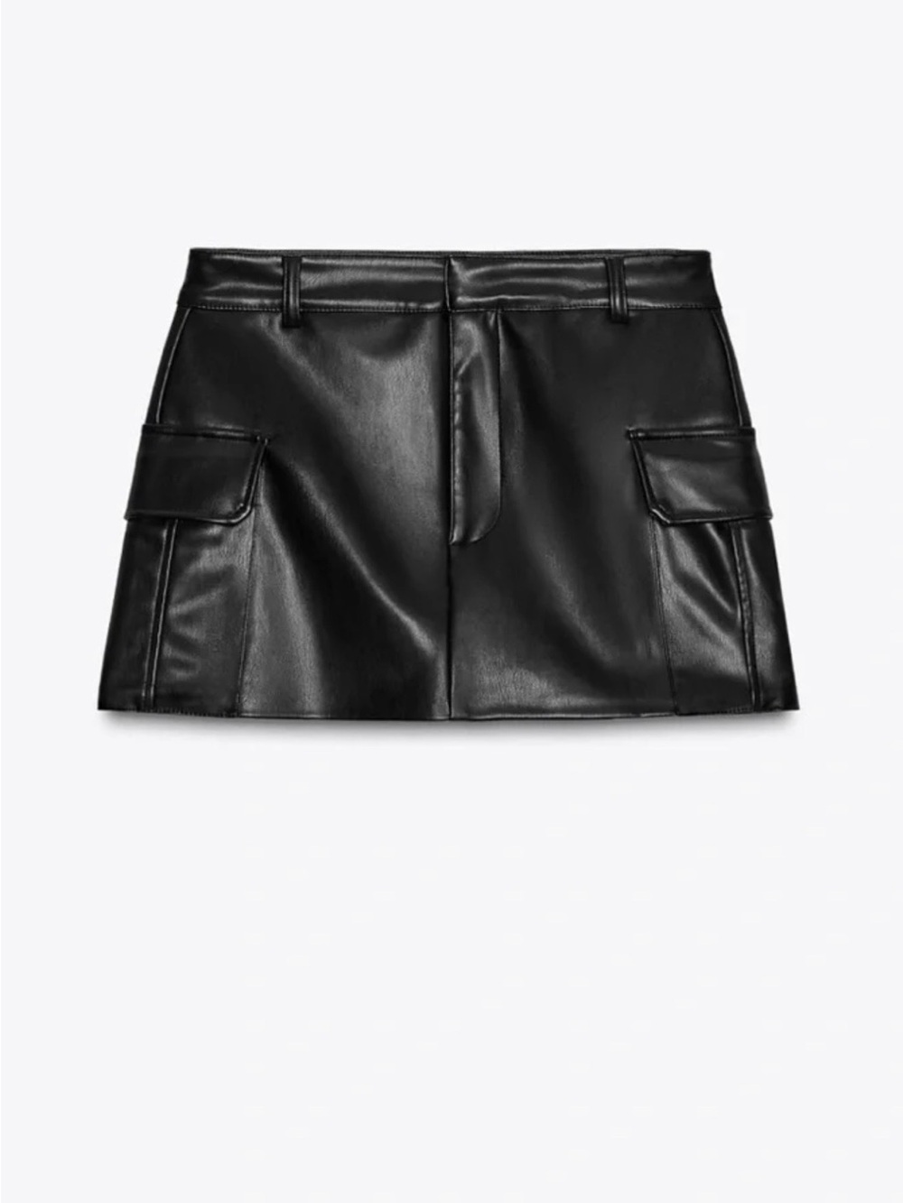 Zara Black Faux Leather Cargo Mini Skort size XS